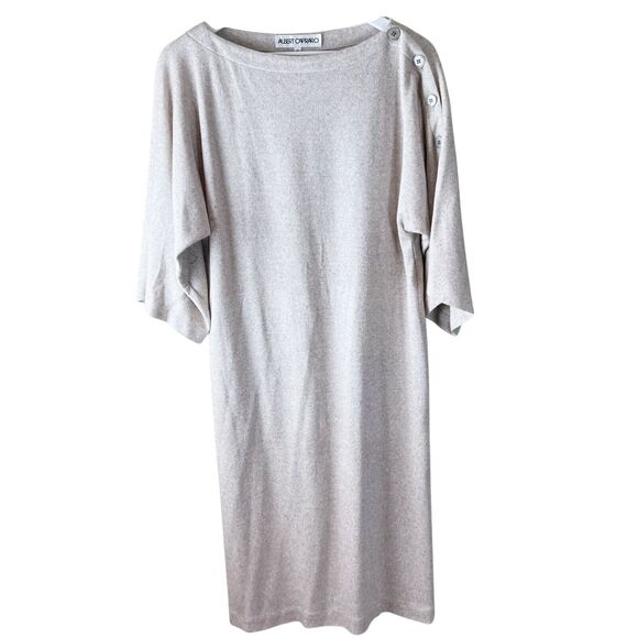 VTG Designer‎ Albert Capraro Beige midi Knit Dress Sz. 8 Mink Wool Poly Pockets - Picture 1 of 8